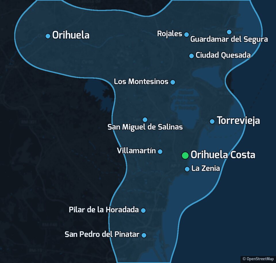 Map of my service area around Orihuela Costa and Torrevieja